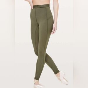 Lululemon Athletica Principal Dancer Leggings With Gold Trim- In Army Green